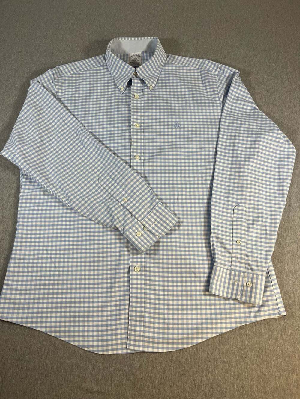 Brooks Brothers Regent Fit Gingham Blue White Check Shirt Men’s L